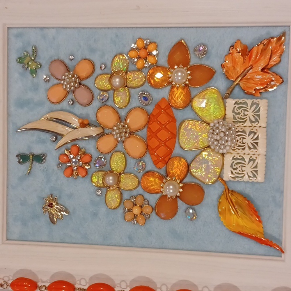Floral Picture Art In A White Frame With Light Blue Background - Picture 3 of 8